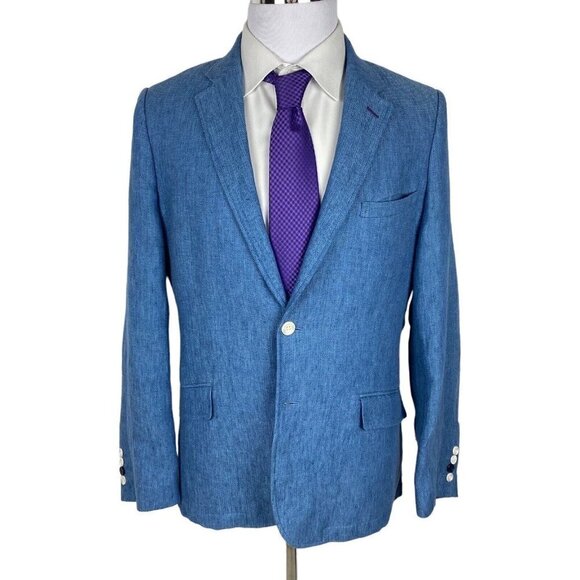 Raging Bull 100% Linen Sport Coat 42/Large Blue Blazer Jacket Unstructured - Picture 2 of 16